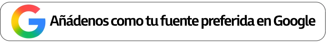 Logotipo de Google con el texto en español: «Añádenos como tu fuente preferida en Google», sobre un fondo blanco.