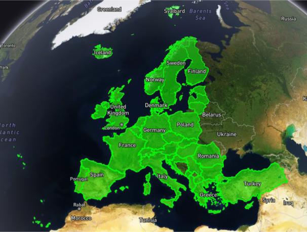 Explora la cartografía de Europa con un mapa detallado que resalta los países en un verde vibrante. Esta pantalla de segunda generación muestra las principales naciones y masas de agua con precisión, perfecta tanto para estudiantes visuales como para exploradores curiosos.
