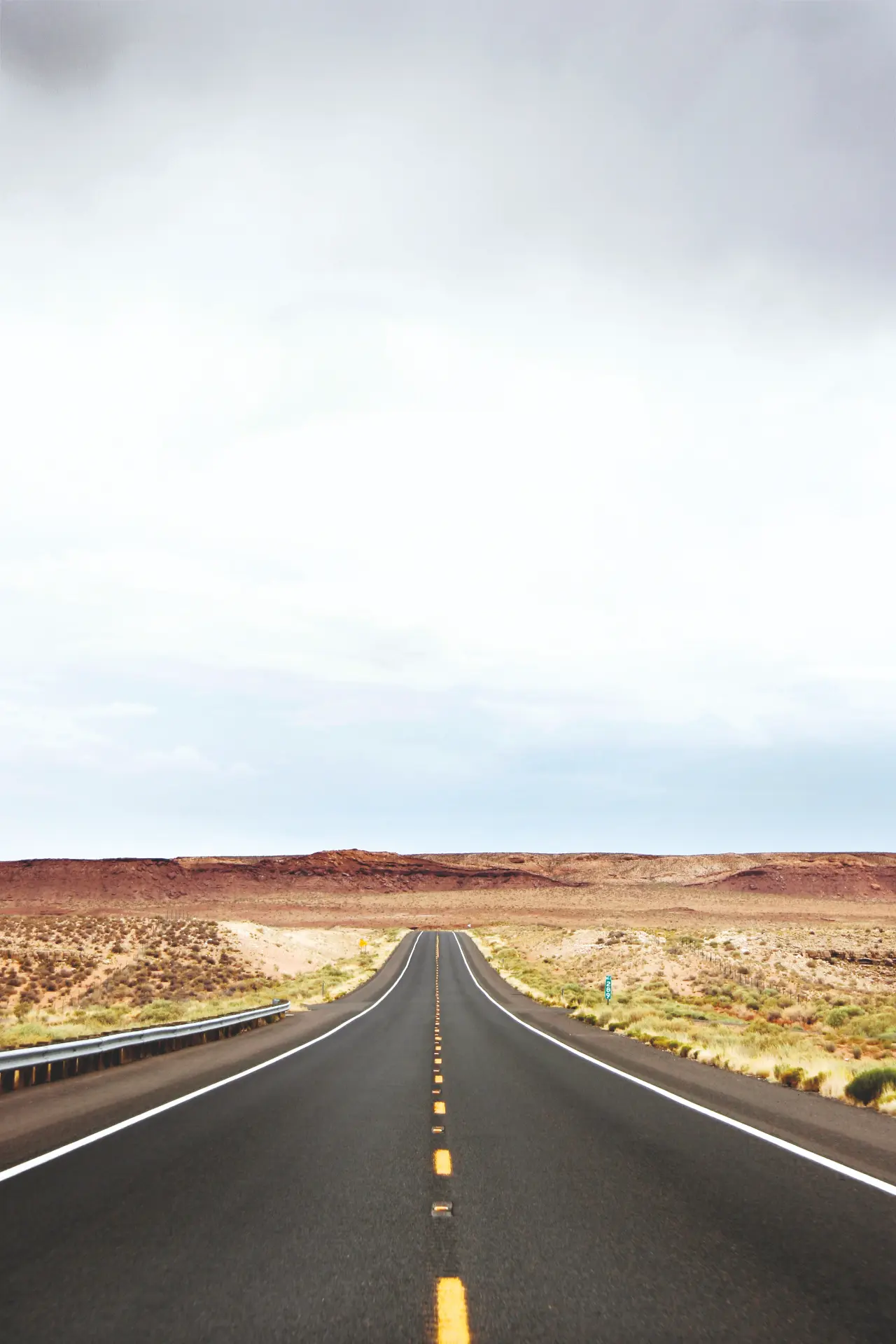Una carretera recta y vacía se extiende hacia un paisaje desértico y árido bajo un cielo nublado, evocando la soledad que a menudo se encuentra durante las inspecciones en carretera.