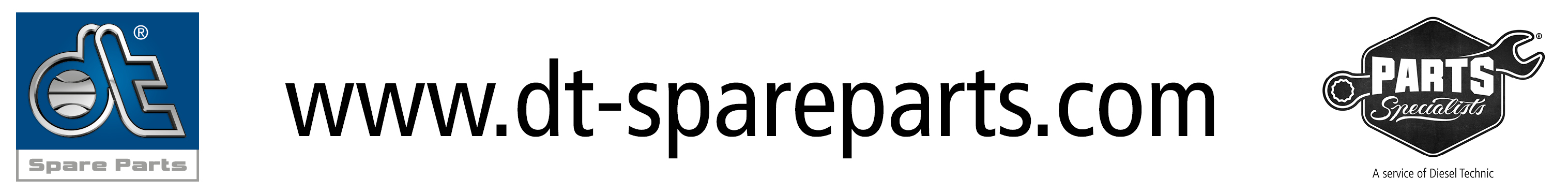 Logotipos de DT Spare Parts y Parts Specialists con la URL del sitio web www.dt-spareparts.com en negrita, apoyando el Goodyear FIA ETRC y el Campeonato Europeo Carreras de Camiones 2026 con los mejores equipos y pilotos de toda Europa.